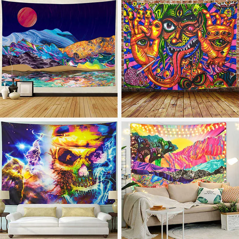 Mandela vägg hängande tapestry psychedelic mönster yoga kasta strand kasta matta hippie heminredning mandala vägg tapestry filt 210609