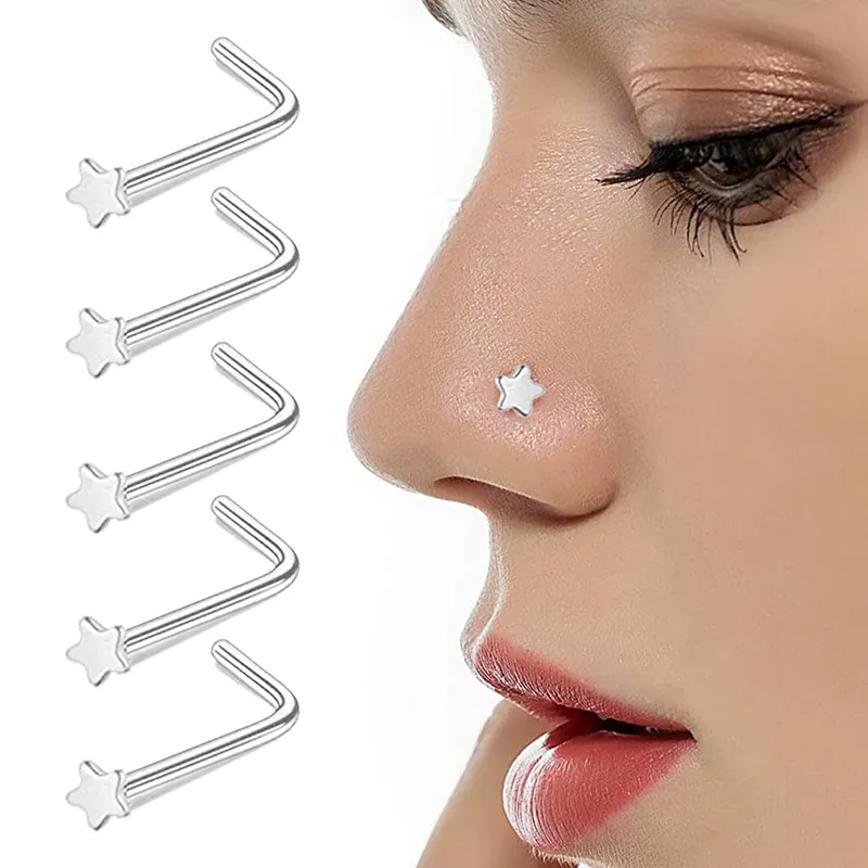 L Shape Nose Stud Stud Piercing Set En Acier Inoxydable Star Bague