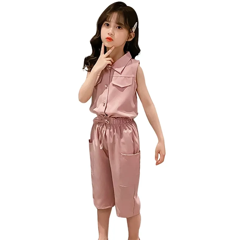 Enfants vêtements d'été couleur unie fille Style décontracté filles vêtements ensembles survêtement pour enfants adolescents 210527