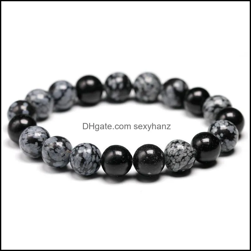 Natural A Grand Snowflake Obsidian Bracelet Chakra Wrist Mala Beads Jewelry Men Women Protection Courage Gift Beaded, Strands