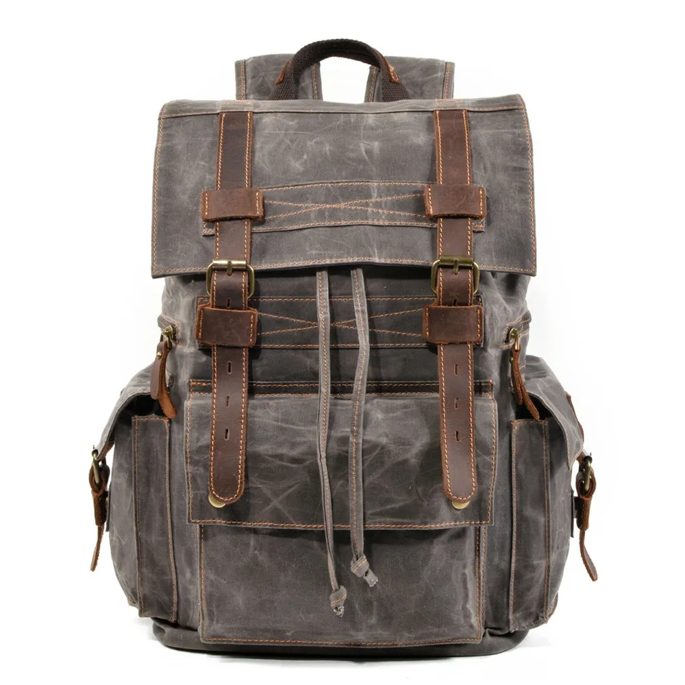 Nowy Vintage Mężczyźni Duża Pojemność Naoliwione Skórzane Płótnie Plecaki Torby Szkolne Nastolatki Laptop Plecak Duffel Bag