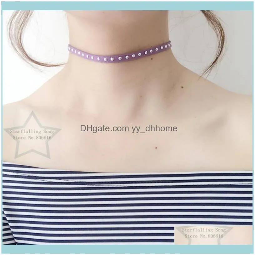 Handmade 5mm Colorful Suede Fabric Rivet & Stainless Steel Jewelry Choker Necklaces Chokers