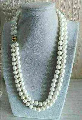 Podwójne pasma AAA 9-10mm South Sea White Pearl Naszyjnik 14 kgp złoty zapięcie