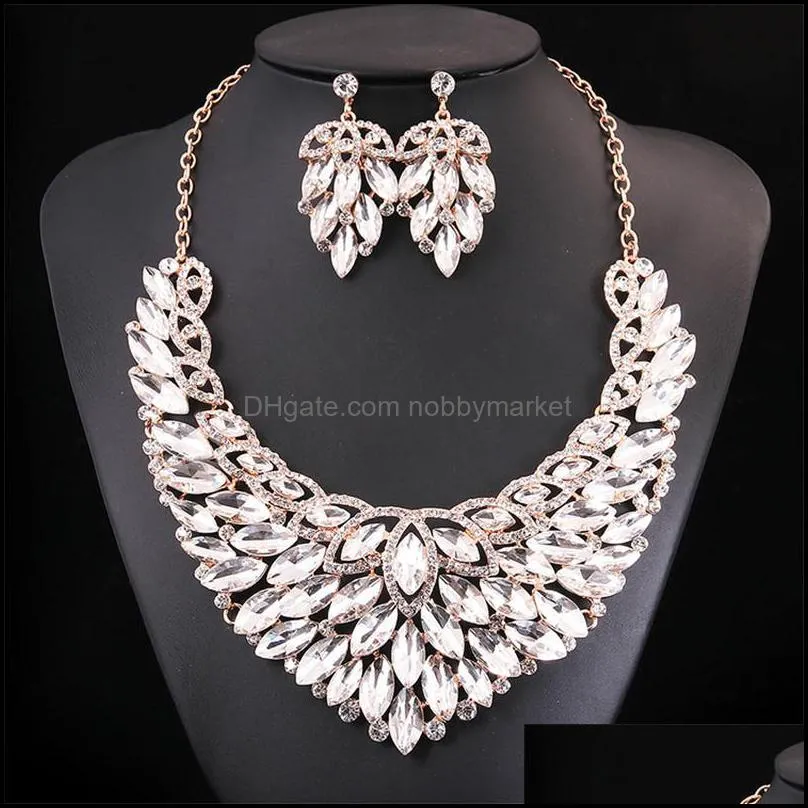 Earrings & Necklace Women Crystal Jewelry Set Gold Color Fashion Earring African Costume Nigerian Wedding Accessories Bridal