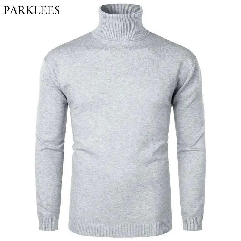 Gray Turtleneck Sweater Men Autumn Mens High Collar Pullover Cable Knit Sweaters Slim Fit Jumper Knitwear Pull Homme 210522