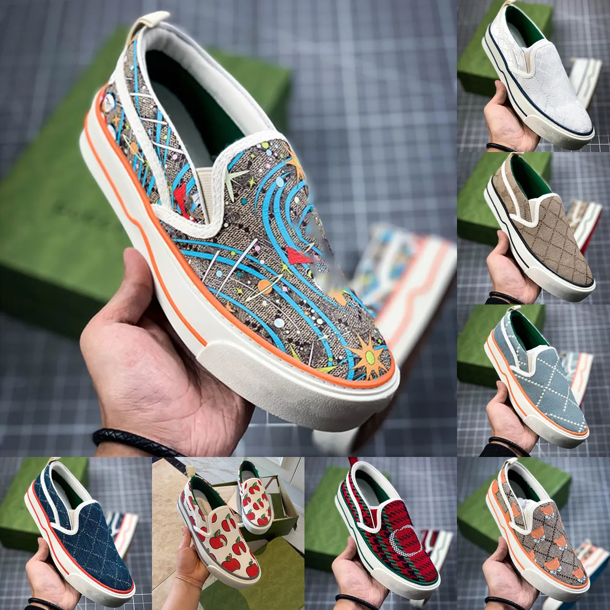 2021 Designers Tennis canvas Luxurys Shoe Beige Blue washed jacquard denim Women Shoes Rubber sole Embroidered Vintage casual size 35-46 5A Quality