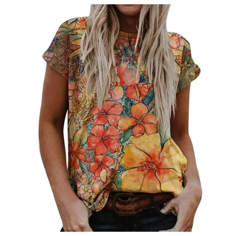Dames T-shirt 2021 Mode Zomer Pullovers Dames 3D Floral Print T-shirt Korte mouw Losse Tops Casual Basic Tee Mujer Camisetas