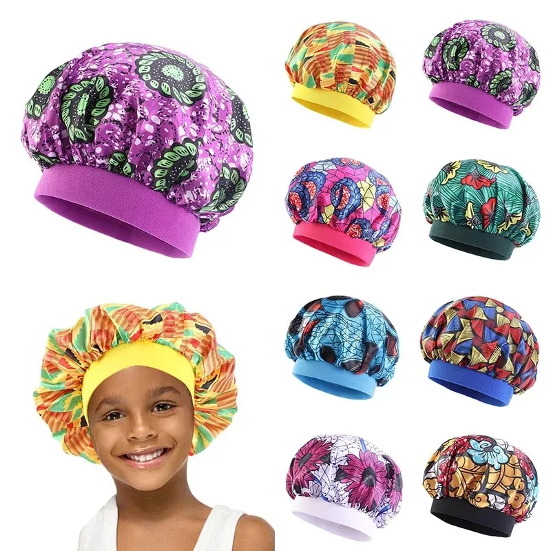 Sleep Cap Bonnet Hat Satin Children Round Cap Turban Bath Nightcap