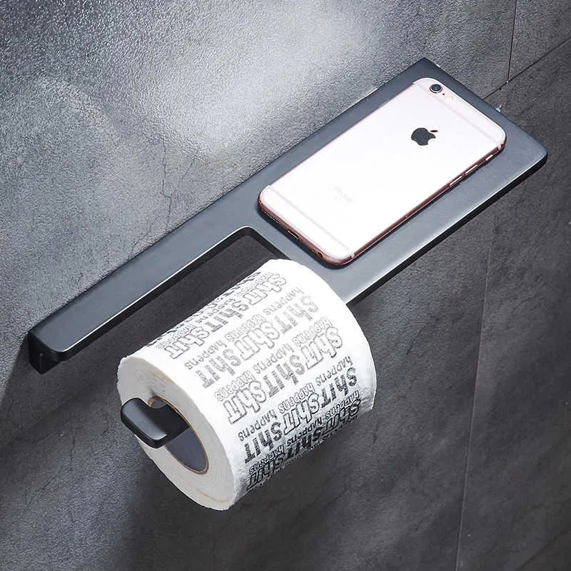 Doppelter Toilettenpapierhalter Aus Edelstahl, Schwarz – Mit Ablage Für Handy & Kleinigkeiten, Wandmontierbar