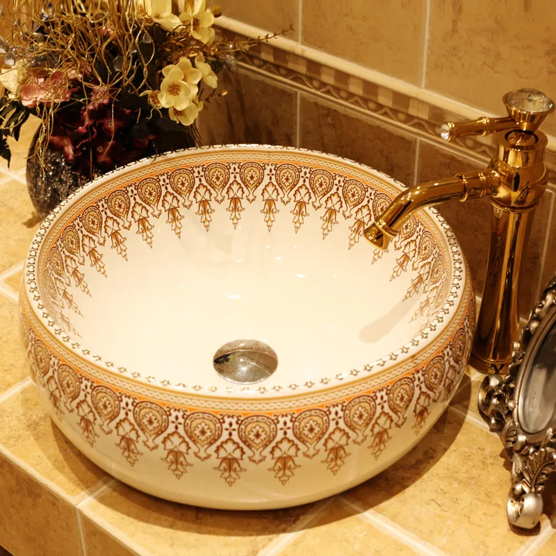 China Artistic Handmade Europe Vintage Lavabo Waschbecken Keramik Badezimmer Waschbecken Art Counter Top Badezimmer Waschbecken