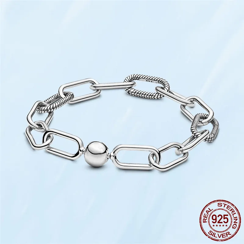 Mode 925 Sterling Silver Armband För Kvinnor DIY Fit Pandora Beads Charms Slank Link Armband Fine Smycken Dam Present med Original Box