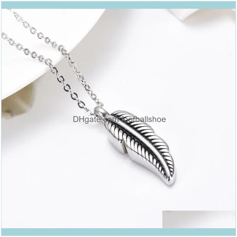 Stainless Steel Feather Urn Necklace Hold Cremation Ashes Keepsake Memorial Jewelry Leaf Cremains Holder Locket Chains