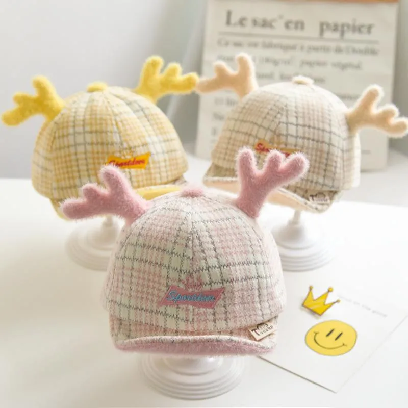 Gorras sombreros w083 6-24 mes tela escocesa de dibujos animados bebé y niñas sombrero con astas lindas gorra gorra invierno caliente para niños pequeños niños infantiles