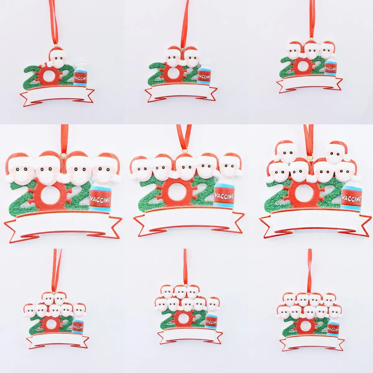 2021 Christmas Ornament Kwarantanny Żywica DIY Nazwa Błogosławieństwa Maska Spersonalizowany Snowman Choinki Wiszące Wisiorek 1-9 Heads