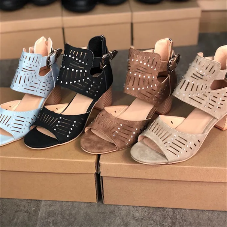 2021 Designer Women Sandal Lato Wysokie Sandały Obcas Czarny Blue Party Slajdy Z Kryształami Plaża Outdoor Casual Buty Duży rozmiar W23