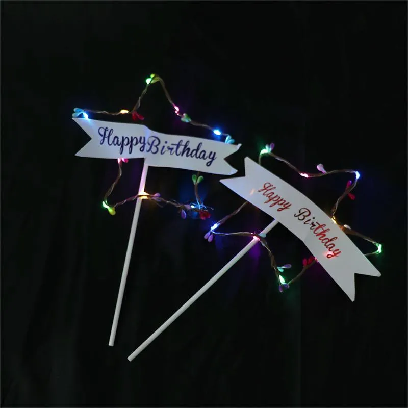 Другие праздничные партии поставляет сладкий стиль светодиодный с днем ​​рождения звездные торт топперы флаги для детского душа свадебные украшения