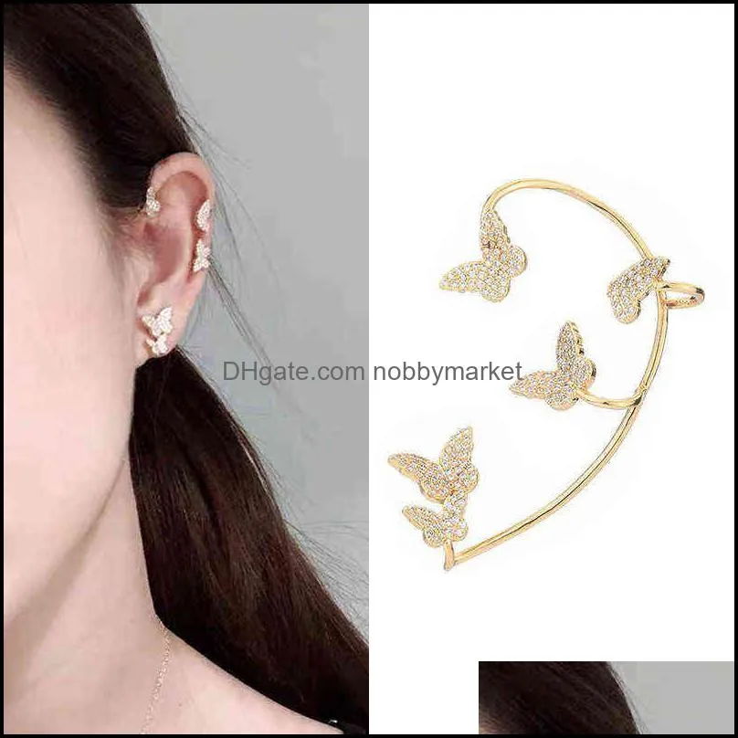 Shining Zircon Butterfly Ear Clip Rings for Women Girls Fashion 1pc Non Piercing Cuff -hook Party Wedding Jewelry Gift