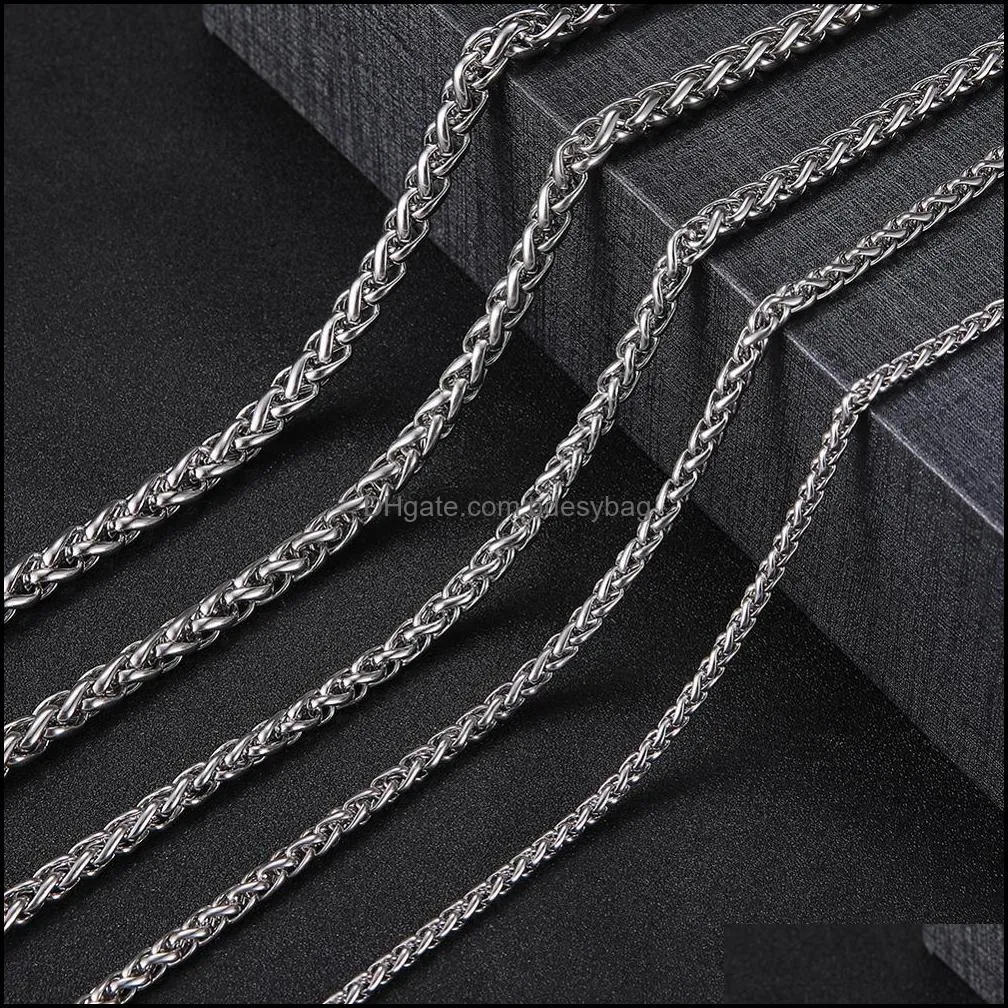 Teamer Woven Link Rope Chain Unisex Wheat Chain Men`s Chain Necklace Woven Stainless Steel Necklace Heavyweight Punk Jewelry