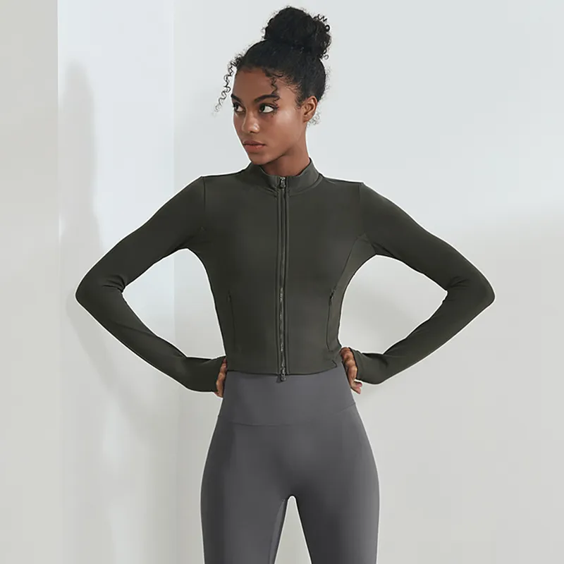 Vestes pour femmes veste sport fitness course vêtements de yoga vestes à col montant à fermeture éclair courte