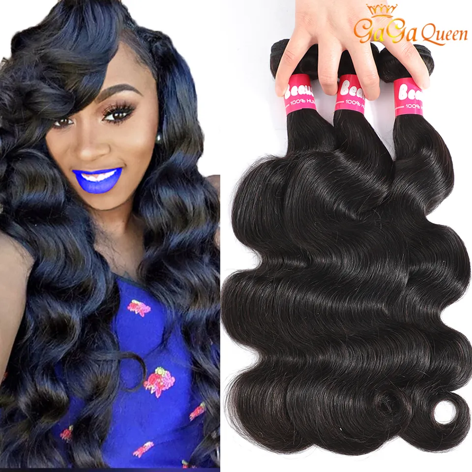 9A Brazilian Peruian Body Wave Virgin Hair Bundles Indian Malaysian Body Wave Människohår Weave Bundles Natural Color Gaga Queen