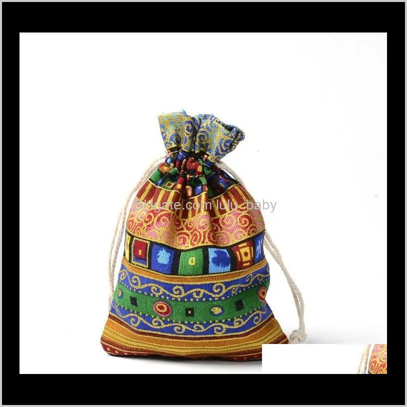  gift bags egyptian style jewelry coin pouch print drawstring gift bag cotton sachet candy travel purse ethnic 10x14cm