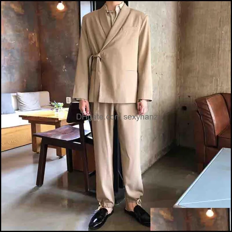 Men`s Suits & Blazers Korean Autumn Net Red Ins Casual Lace Up Suit Coat Fashion Personality Versatile Japanese Solid Color