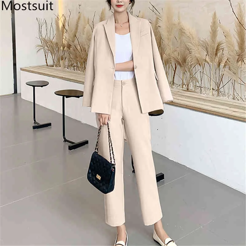 Fashion Korean Women Pant Suit Sets Single Button Blazer And Pants Suits  Casual Business 2 Pieces Office Ladies 210518