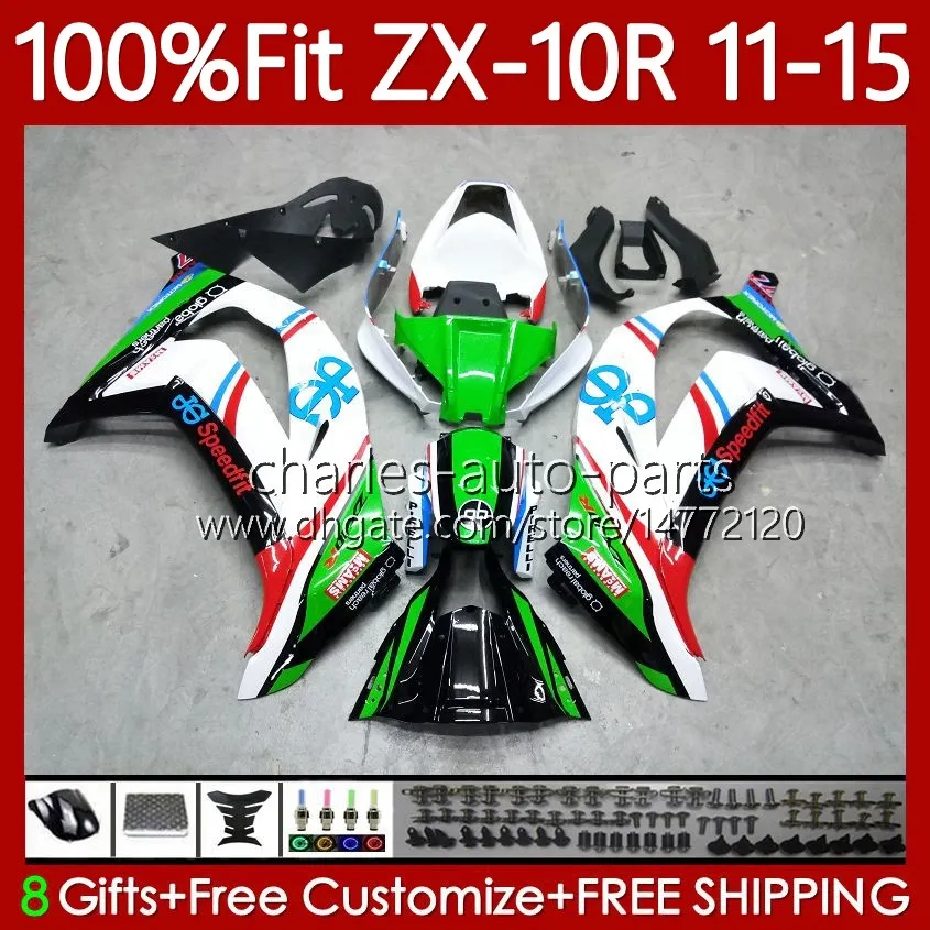 Injektionsmässa för Kawasaki Ninja ZX 10 R 1000 CC ZX1000 C 11-15 101NO.0 ZX 10R 1000CC ZX-10R ZX10R 11 12 13 14 15 ZX-1000 2011 2012 2013 2014 2015 OEM Body Green White White White