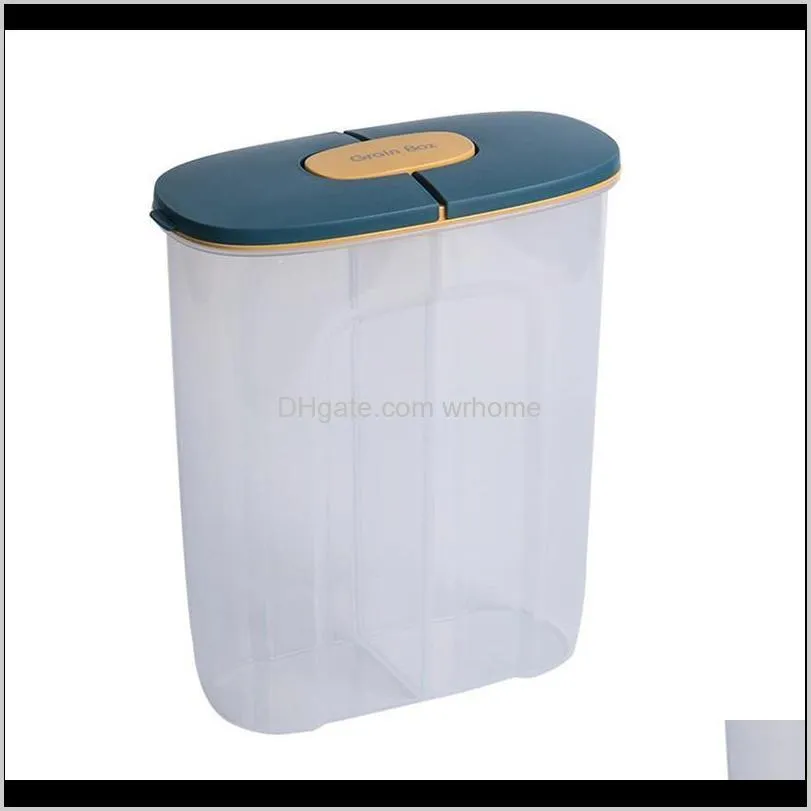 double grid kitchen grain storage tank compartment goods dry sealed moistureproof box transparent plastic u9y3 bottles & jars