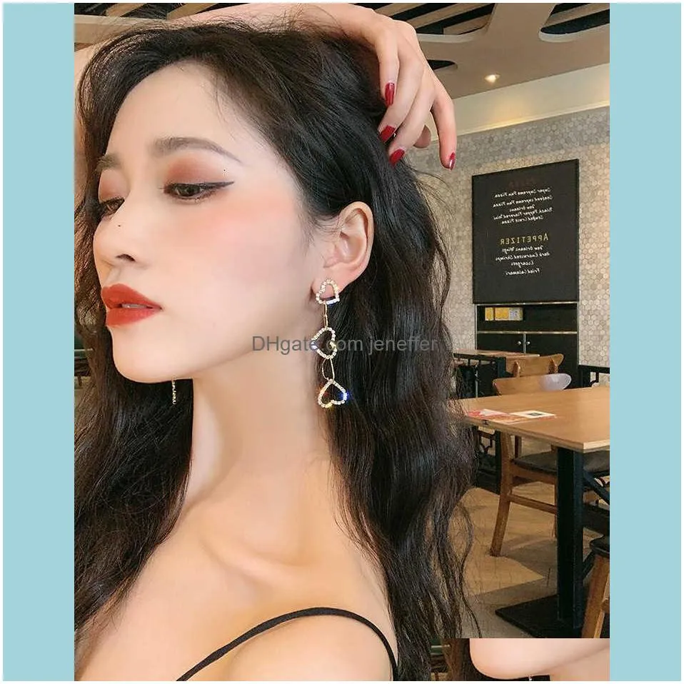 FactoryRQLAGate Wind exaggerates same South Korea East style super fairy love diamond long Earrings fashion girl
