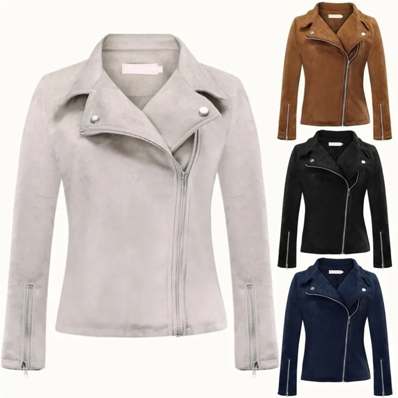 ZOGAA Moto Veste Femmes Zip Up Manteau Automne Hiver Daim Vêtements Solide Slim Revers Court Biker Vestes Pardessus Plus La Taille 210914