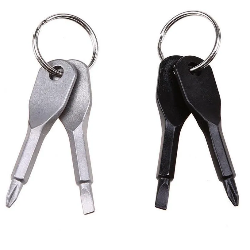 Skruvmejslar Keychain Outdoor Pocket 2 Färger Mini Skruvmejsel Set Key Ring med slitsade Phillips Handnyckelhängen Personlighet Special