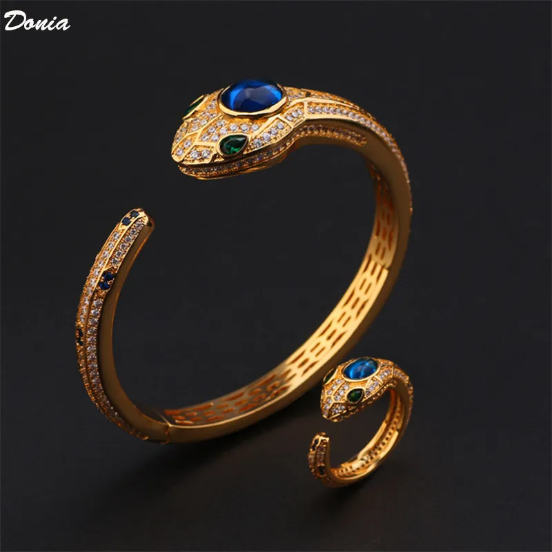 Donia Smycken Lyx Bangle European And American Fashion Top Gemstone Snake Koppar Micro-Inlaid Zirconia Bracelet Ring Set Designer Present