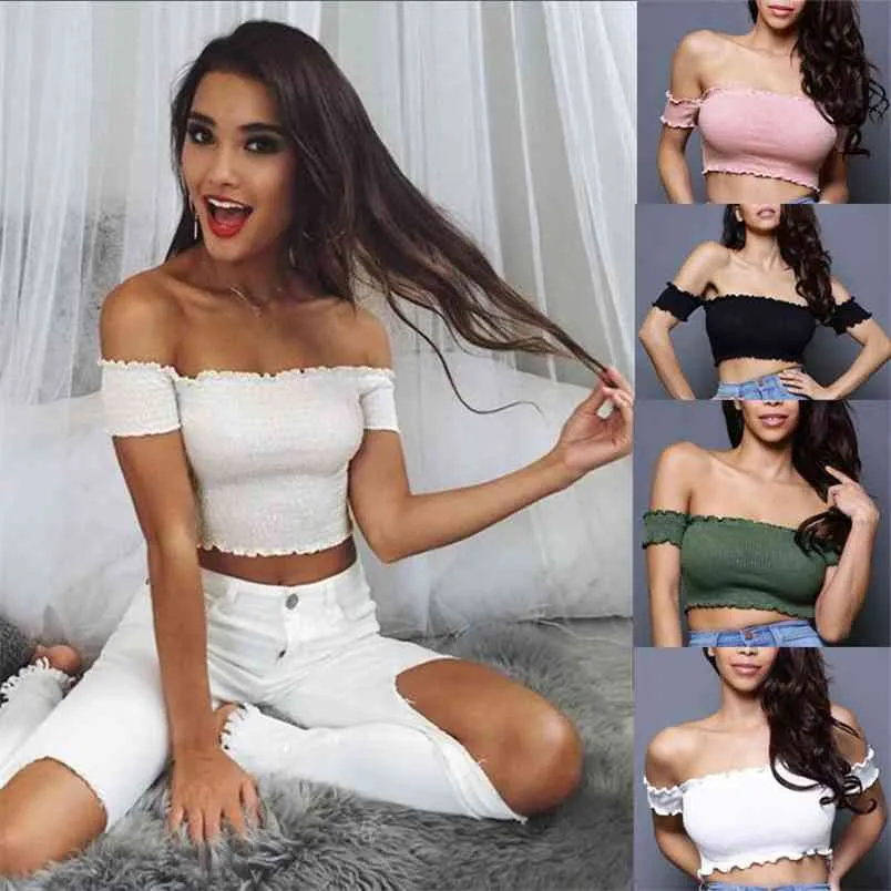 Mulheres Tube Tops Sexy Summer Off-the-Shoulder Tank Colete Sem Mangas Sólida Cor Colheita Venda de Colheita Underwear Curto Streetwear 210522