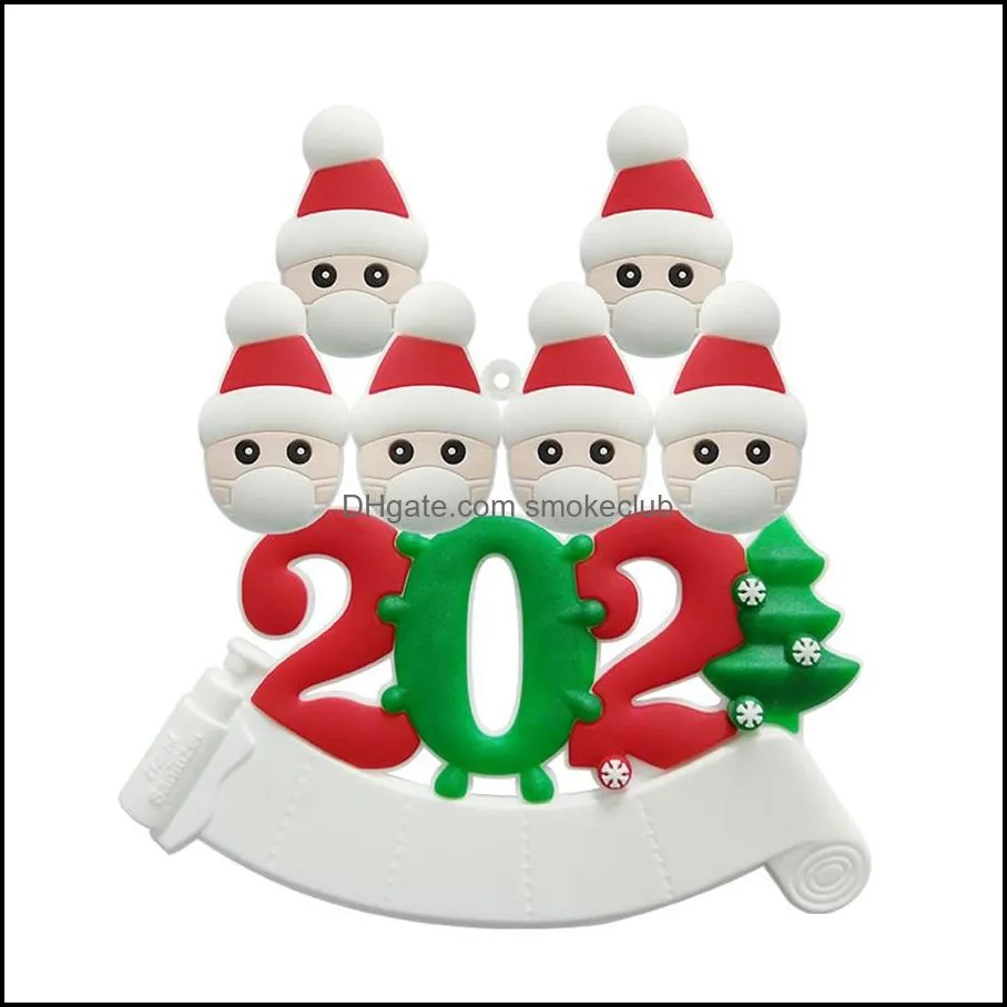 HOT Christmas Ornament Resin DIY Greeting With Mask Xmas Tree Hanging Pendant Social Distancing Family Of 1-7 Christmas Pendant DDA641