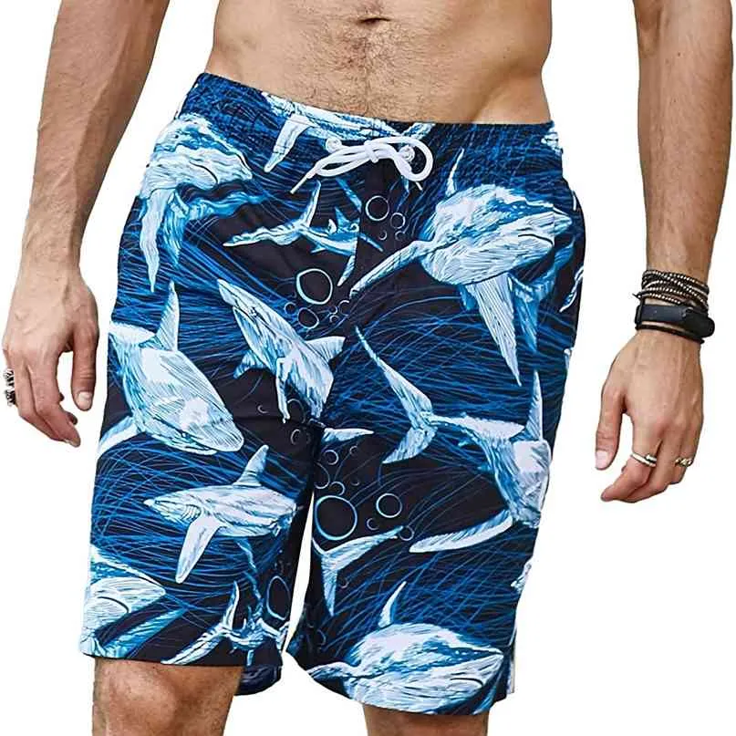 361 Calções de conselho Calças secas rápidas Calça de surf dos homens Shark de praia impresso Plus Size Swimwear Trunks Masculino Banheira Terno 210924