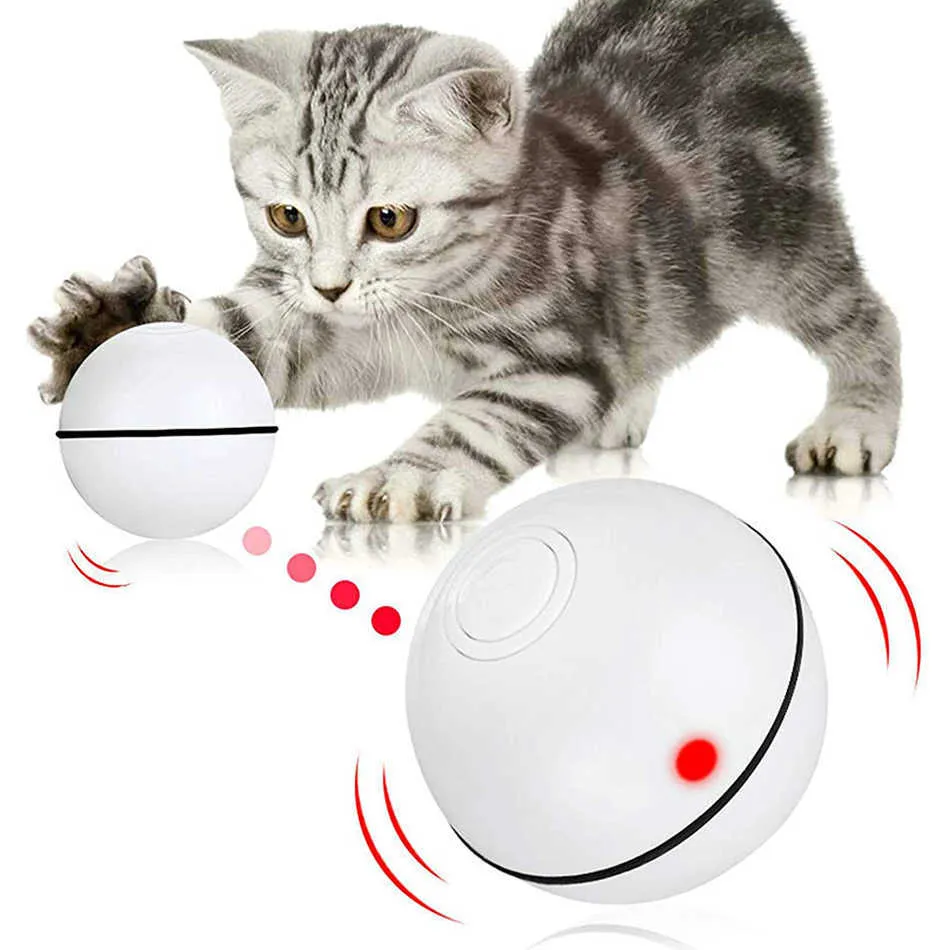 Smart boll leksaker för katt kattunge interaktiv elektrisk katt leksak spela spel självroterande roll boll LED ljus automatisk USB Pet Ball 210929