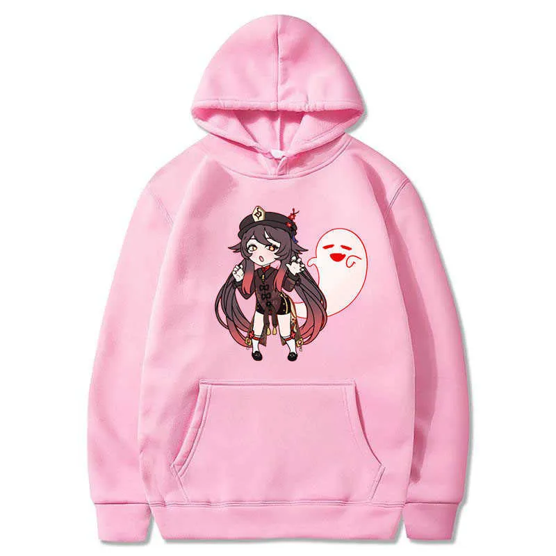 Mode genshin inverkan hu tao hoodies män kvinnor hajuku tecknad kawaii söt flicka grafisk vinter casual lös sweatshirt toppar y0901