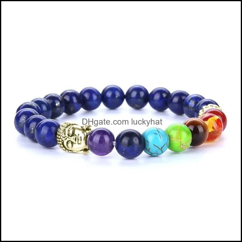 2020 7 Chakra Natural stone Buddha head bracelet tiger eye turquoise beads bracelets women mens fashion jewelry will and sandy gift