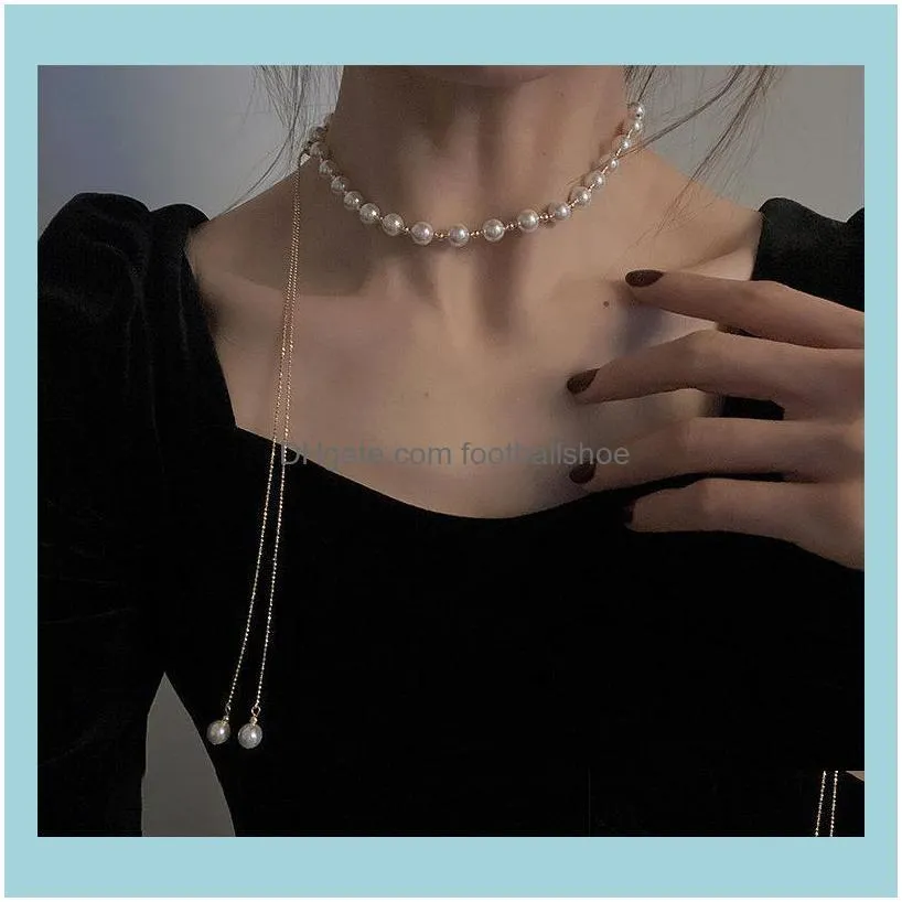 Arrive Retro Elegant Pearl Adjustable Necklace For Women Girls Fashion Golden Chic Chains Choker Aesthetic Jewelry Gift