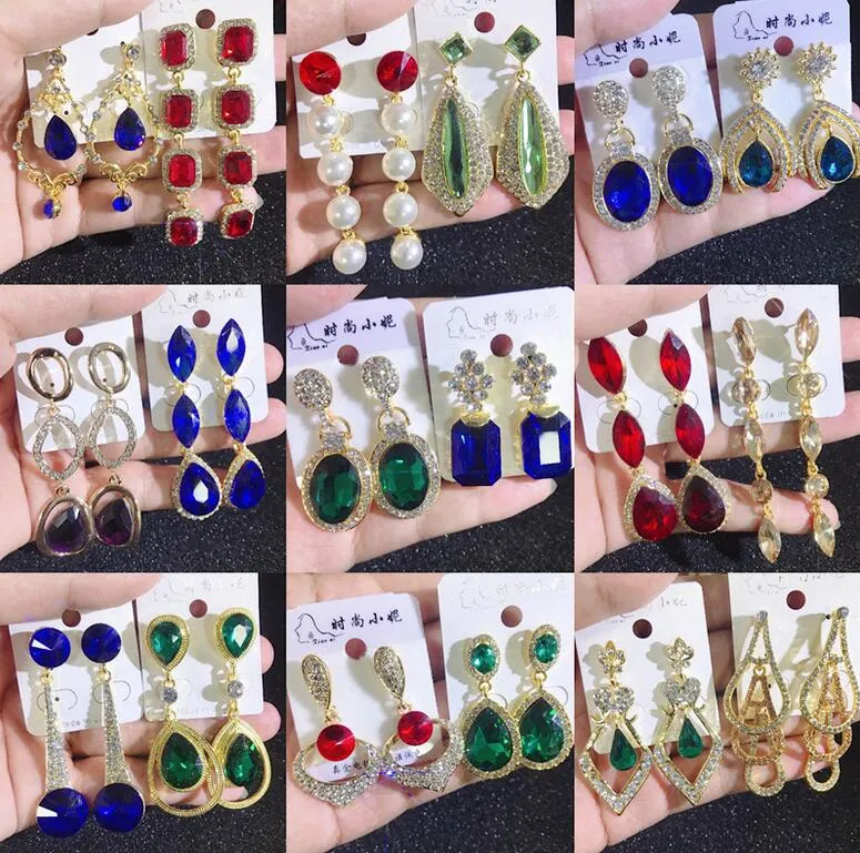 Colorful Rhinestone drop dangle earrings Long bohemian retro glass drill temperament Wedding Jewelry For Women Gift