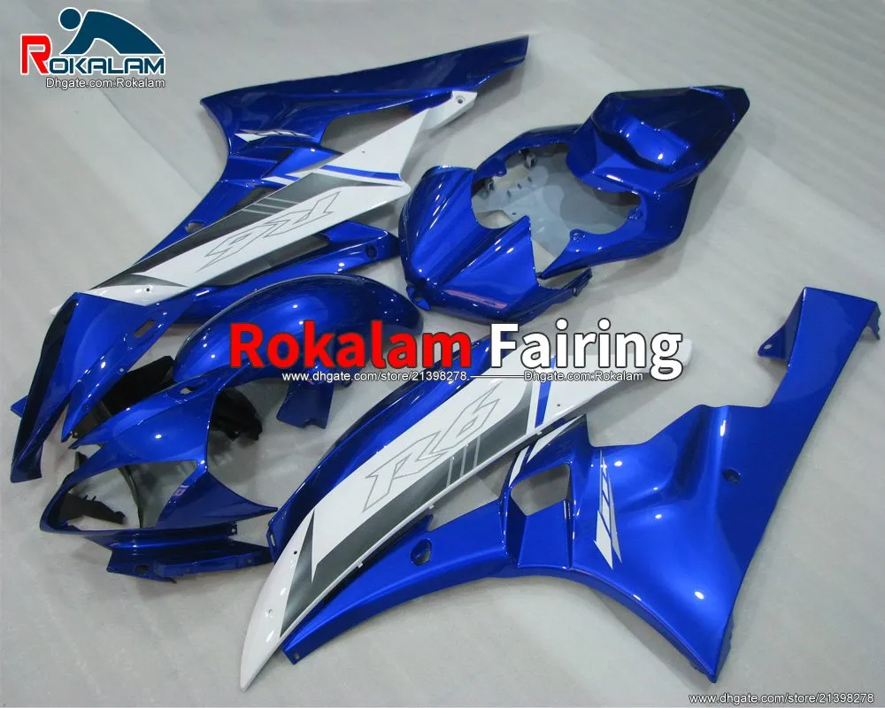 Capas de corpo brancas azuis para Yamaha YZF-R6 YZF R6 2006 2007 YZF 600 YZF600 06 07 Fairings de bicicleta de estrada Peças (moldagem por injeção)