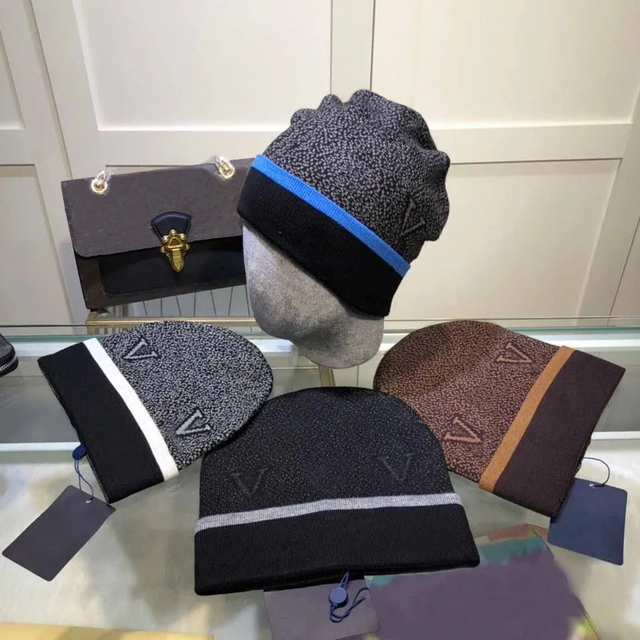 Designer Skull Caps Fashion Stippled Knitted Beanie Cap Good Texture Cool Hat for Man Woman 4 Colors High-quality