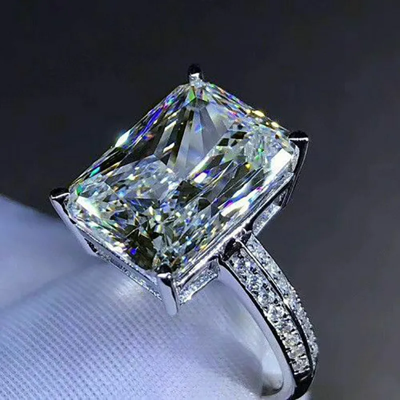 100% Plata de Ley 925 creada Moissanite citrino diamantes piedras preciosas anillo de compromiso de boda joyería fina regalo completo