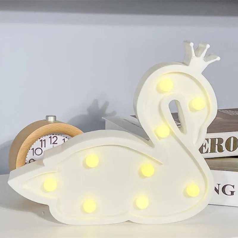 Cisne em forma de noite luz conduzido parede pendurado sinal de letreiro bateria lâmpadas de animal para crianças quarto berçário decoração festa