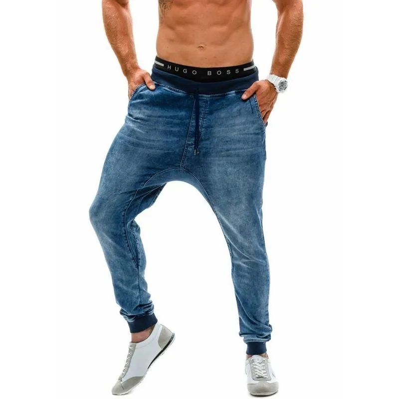 Erkek Jeans Erkekler Pantolon Sonbahar Kış Cep Elastik Orta Bel Vintage Gevşek Spor Denim Kalem Pantolon