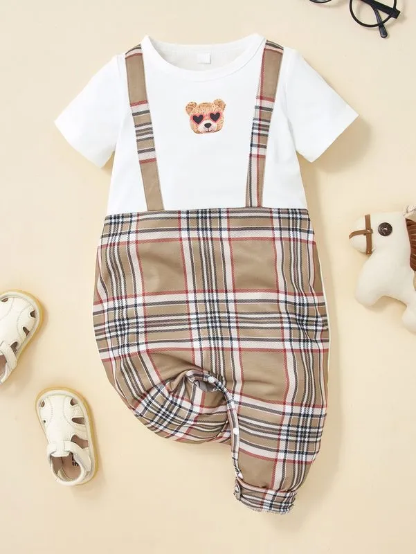Baby Tartan & Bear Print 2 In 1 Jumpsuit SHE