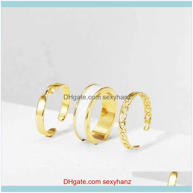Set Punk Trendy Enamel Chain Love Knot Rings For Teen Girls Women Square Tag Wide Mirror Surface Fashion Party Jewelry Gifts Cluster