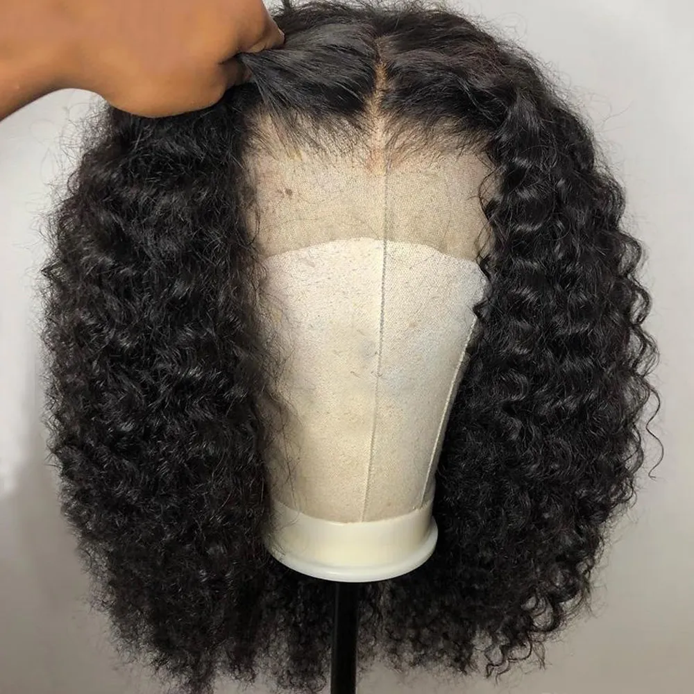 Perruque brésilienne de cheveux humains vierges 13 * 4 dentelle avant couleur noire pré-plumée délié naturel noeud de blanchiment vague d'eau bouclée