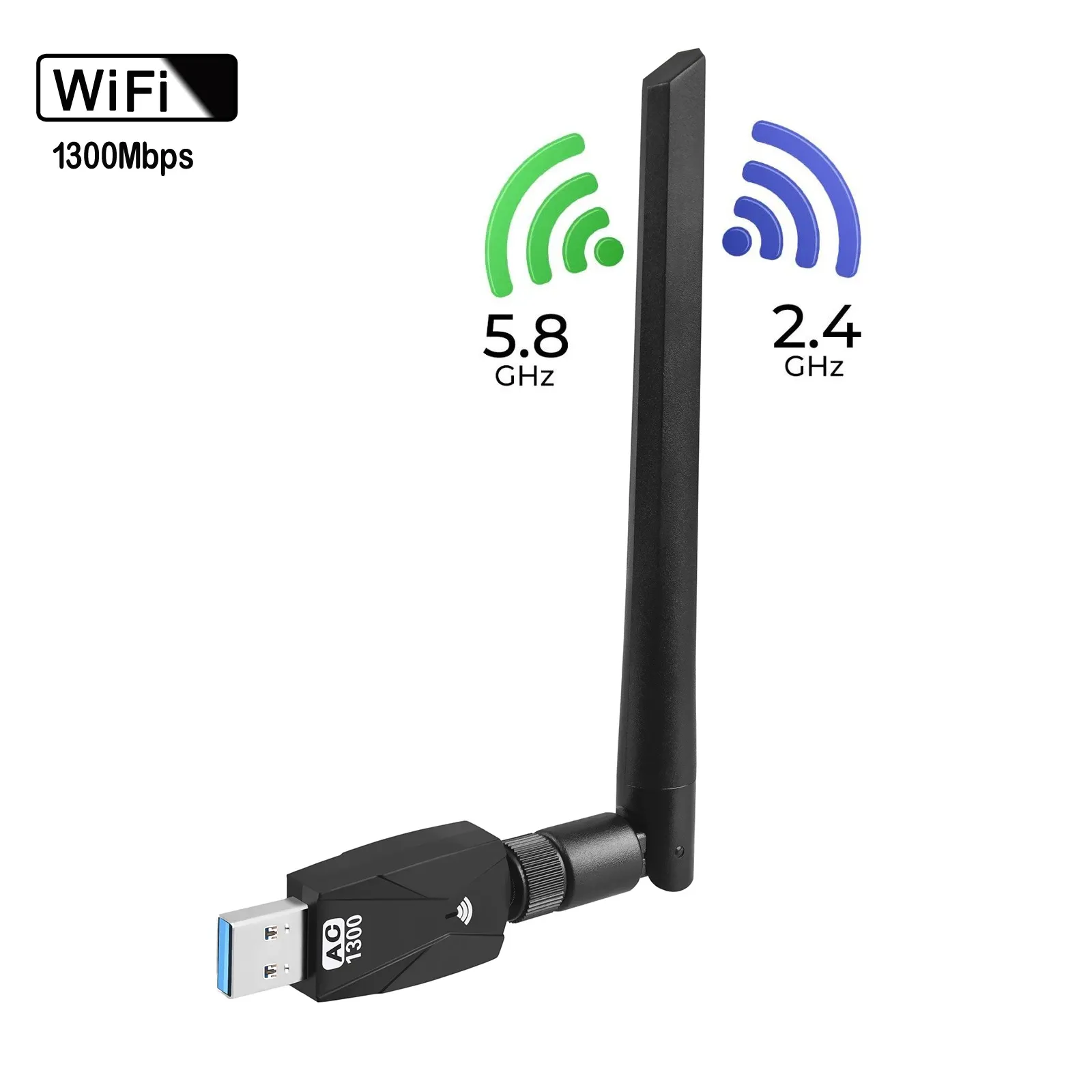 1300m draadloze netwerkkaart 2.4G / 5.8G Dual-frequentie USB Gigabit USB 3.0 WiFi-ontvangerzender WLAN-adapter Externe antenne voor pc